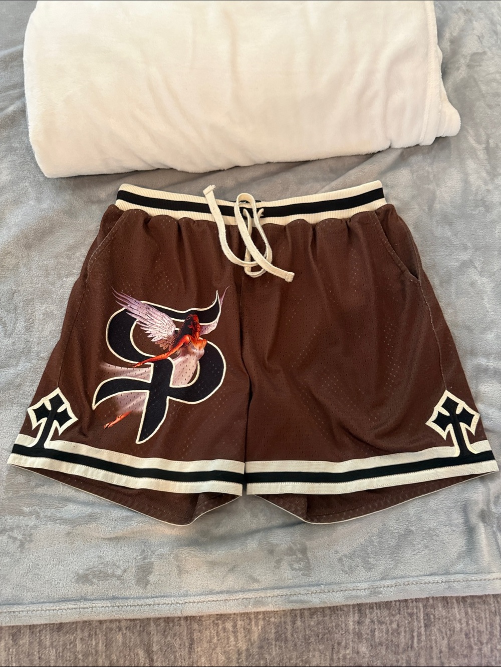 Men's Brown Graphic Athletic Shorts with Drawstring Waist